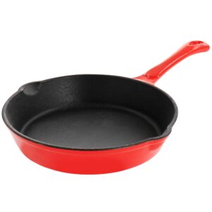 megachef enameled round 8 inch preseasoned cast iron frying pan in red (mcce-8)