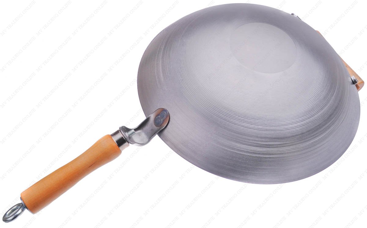 16 Inches Carbon Steel Wok with Helper Handle (Round Bottom), 14 Gauge Thickness, USA Made