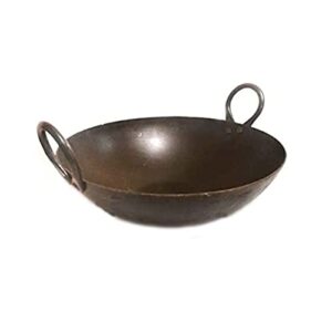 annafi® kadhai | indian pure iron loha kadai 9.50 to 10 inch | handmade deep frying pan black kadhahi for cooking cookware with handles for saute | indian woks & stir-fry pans & kitchen kadahi