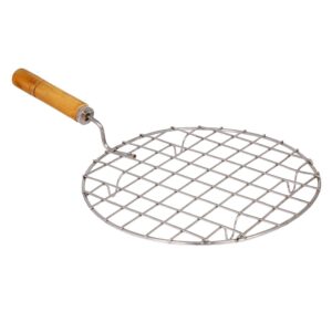 stainless steel round wire roaster rack/papad jali/roti grill round shape with wooden handle