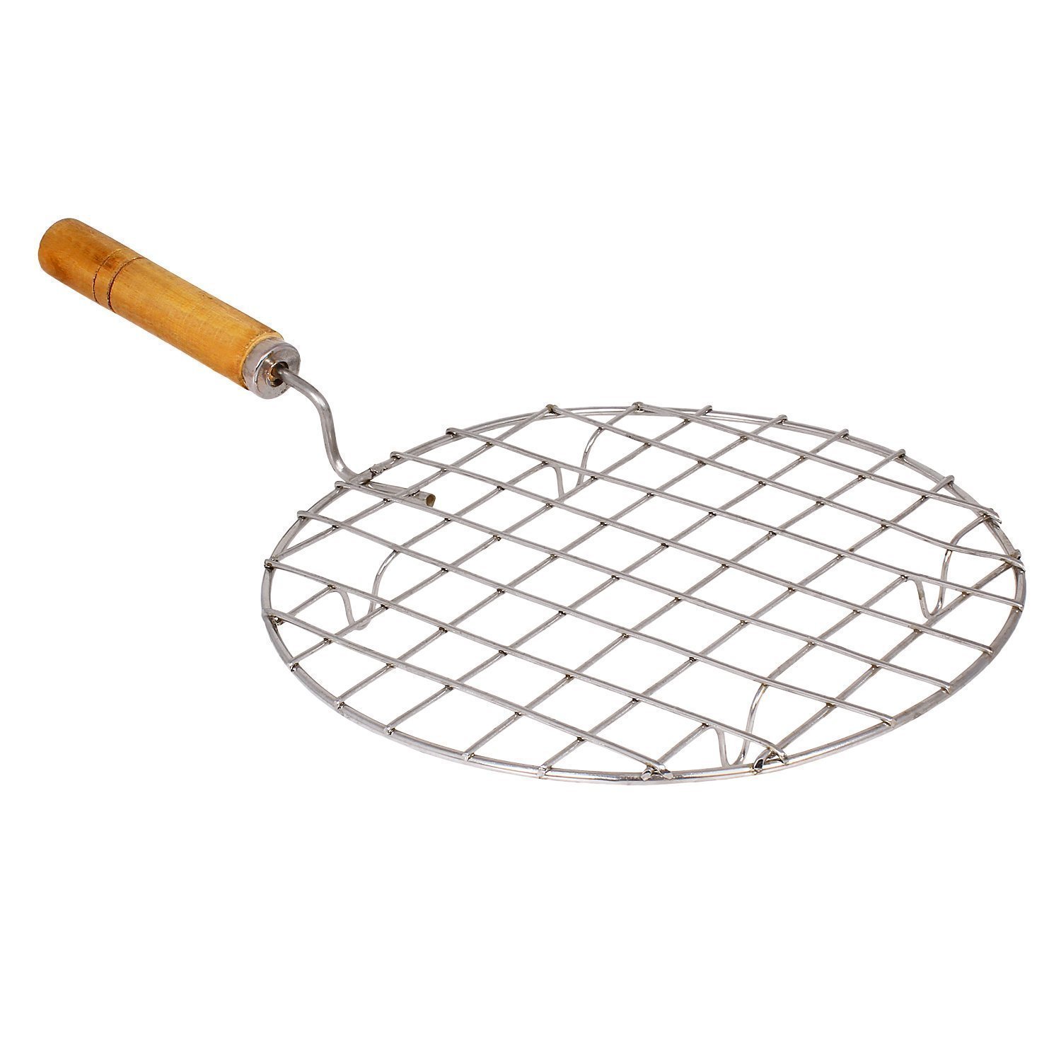 Stainless Steel Round Wire Roaster Rack/Papad Jali/Roti Grill Round Shape with Wooden Handle