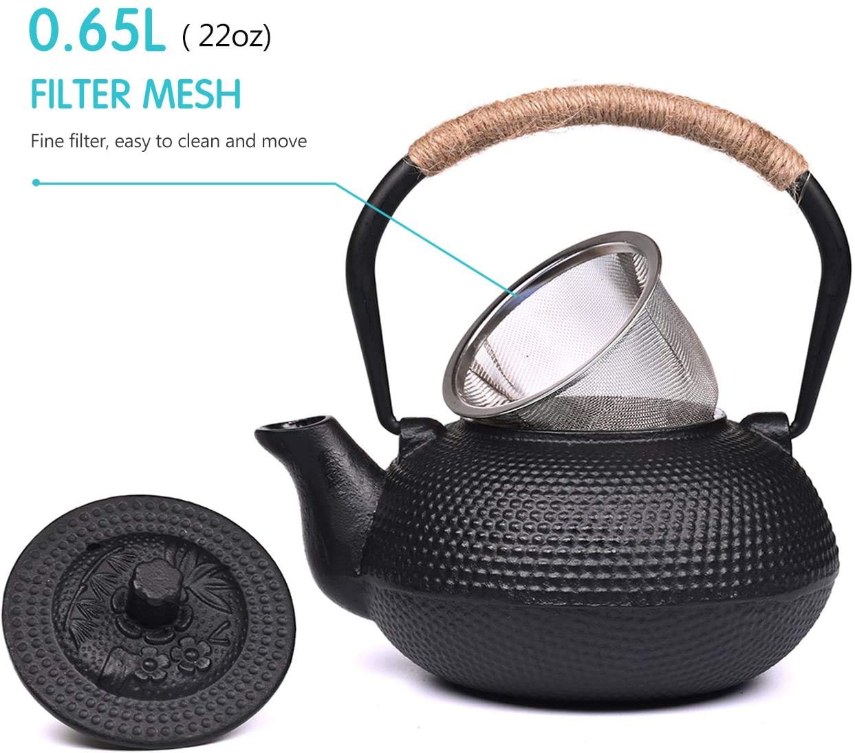 Cast Iron Mat with Rubber Pegs/Feet for Japanese Tea Kettle Cast Iron Teapot Black Trivet 5.3in