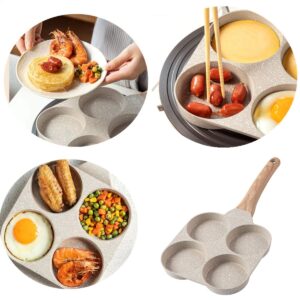 Beetoo Four-Cup Fried Egg Pan, Medical Stone Non stick CoatingFrying Pan, Aluminum Cooker with Brush, Multi Egg Frying Pan for Burger, Omelet, Outdoor Camping