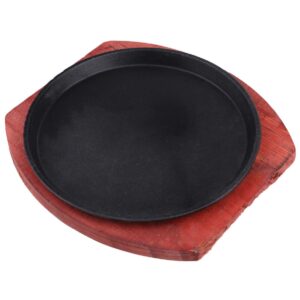 sizzling plate with wooden base: cast iron steak plate metal steak serving platters teppanyaki plate use or restaurant supply(grill pan size:19cm/7.4inch)