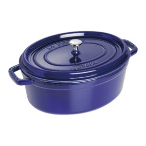 staub cast iron 7-qt oval cocotte - dark blue, made in france