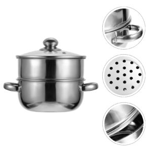 Cabilock Steaming Pot 2- Tier Heavy Duty Stainless Steel Steamer Pot with Handles Glass Lid Multipurpose Stock Pot Sauce Pot Soup Pot Steam Pot Set for All Cooking Surfaces Big Steamer Pots