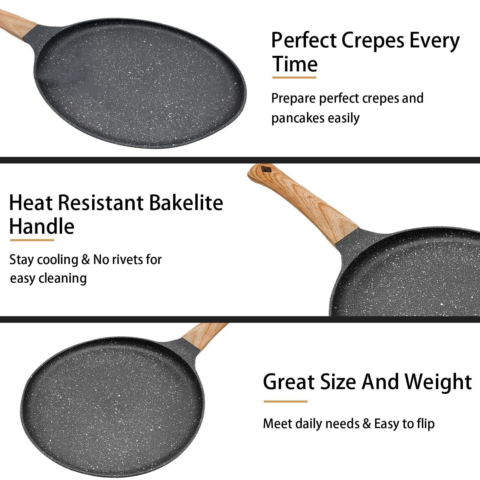 JUSTUP 11 Inch Nonstick Skillet Pan, Aluminum, Electric Stovetop Compatible, Suitable for Pancakes, Tortillas, Omelette, Egg Pan