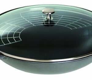 STAUB Wok Round, Graphite Grey, 37 cm (Includes Lid and Steaming Rack)