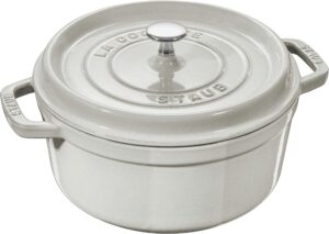 staub cast iron 4-qt round cocotte - white truffle, made in france
