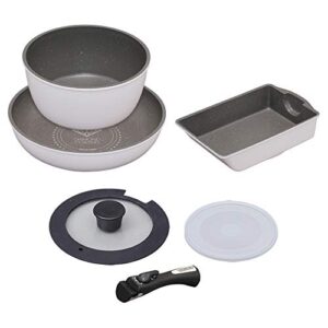 iris frying pan [1] white/marble 6-point diamond-coated bread set ih corresponding isn-se6