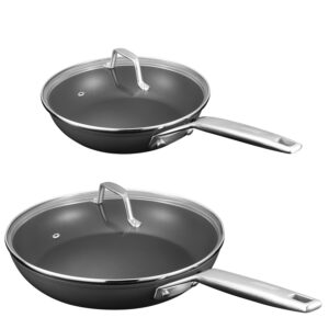 msmk 7 inch pan with lid and 10 inch pan with lid, pfoa free non-toxic and oven safe to 700℉ induction cookware, compatible for all stove tops