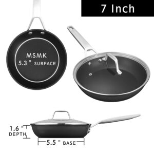 MSMK 7 Inch Pan With Lid and 10 Inch Pan With Lid, PFOA Free Non-Toxic and Oven Safe to 700℉ Induction Cookware, Compatible for All Stove Tops