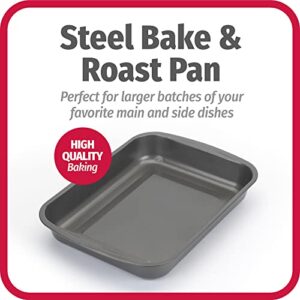 Goodcook 04048 Metal Utensil Nonstick Roast Pan, Easy Clean Dishwasher Safe, 11.5 Inch x 15.5, Silver