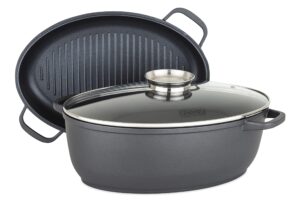 viking culinary 3-in-1 8.6 qt die cast oval roaster with glass basting lid, gray