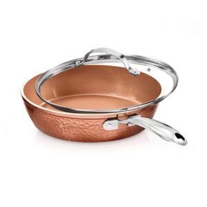 Gotham Steel 12” Nonstick Fry Pan & Oven Safe & Hammered Copper Collection – Mini 5.5” Egg Pan, Premier Nonstick Aluminum Cookware with Rubber Grip Handle, Dishwasher & Oven Safe up to 500° F