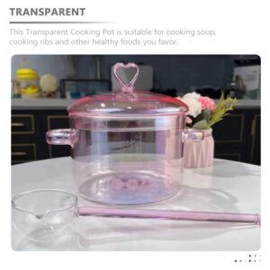 YARNOW Clear Glass Stock Pot, Glass Saucepan, Clear Glass Cooking Pot with Lid, Double Handles (53 Oz/1.5 L, Heart Lid, Pink)