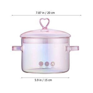 YARNOW Clear Glass Stock Pot, Glass Saucepan, Clear Glass Cooking Pot with Lid, Double Handles (53 Oz/1.5 L, Heart Lid, Pink)