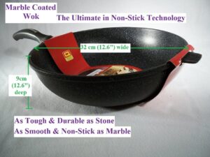 ceramic marble coated cast aluminium non stick wok 32 cm