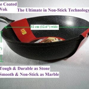 Ceramic Marble Coated Cast Aluminium Non Stick Wok 32 Cm