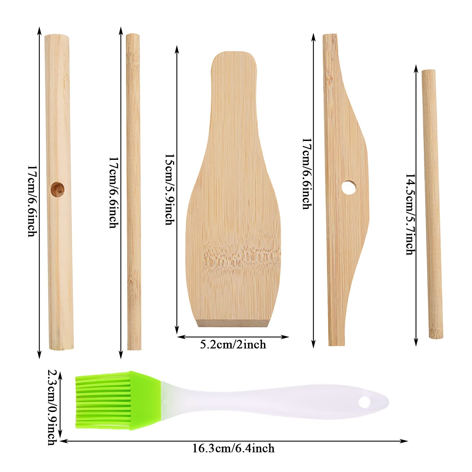 4 Pcs Crepe Spreader Stick and Spatula Kit with Random Color Oil Brush for Fit Large Crepe Pan Maker