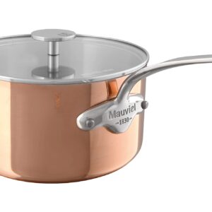 Mauviel M'TRIPLY S Polished Copper & Stainless Steel Sauce Pan With Lid, And Cast Stainless Steel Handle, 2.6-qt, Made In France