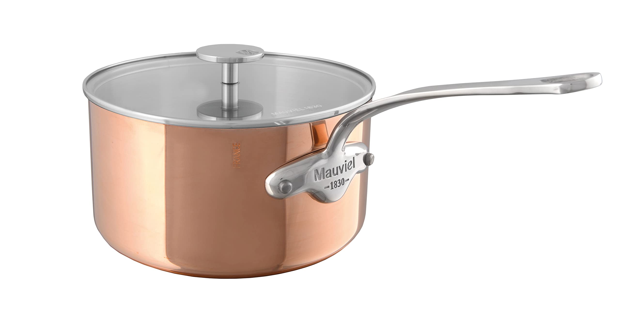 Mauviel M'TRIPLY S Polished Copper & Stainless Steel Sauce Pan With Lid, And Cast Stainless Steel Handle, 2.6-qt, Made In France