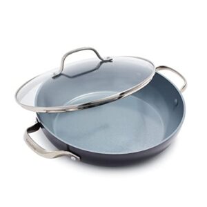 greenpan saute pan with two side handles, non stick toxin free ceramic sauté pan - induction & oven safe cookware - 30 cm, grey