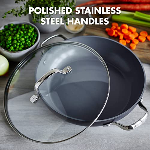 Greenpan Saute Pan with Two Side Handles, Non Stick Toxin Free Ceramic Sauté Pan - Induction & Oven Safe Cookware - 30 cm, Grey