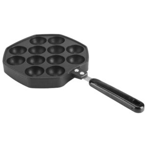 junluck non-stick pancake pan, 12 cavities aluminum baking with plastic handle & hanging hole, grill pan plate for takoyaki octopus ball(black)