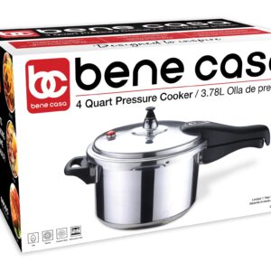 Bene Casa - Aluminum Pressure Cooker (4 Quart) - Includes Pressure Alarm and a Sure-locking Lid System - Dishwasher Safe