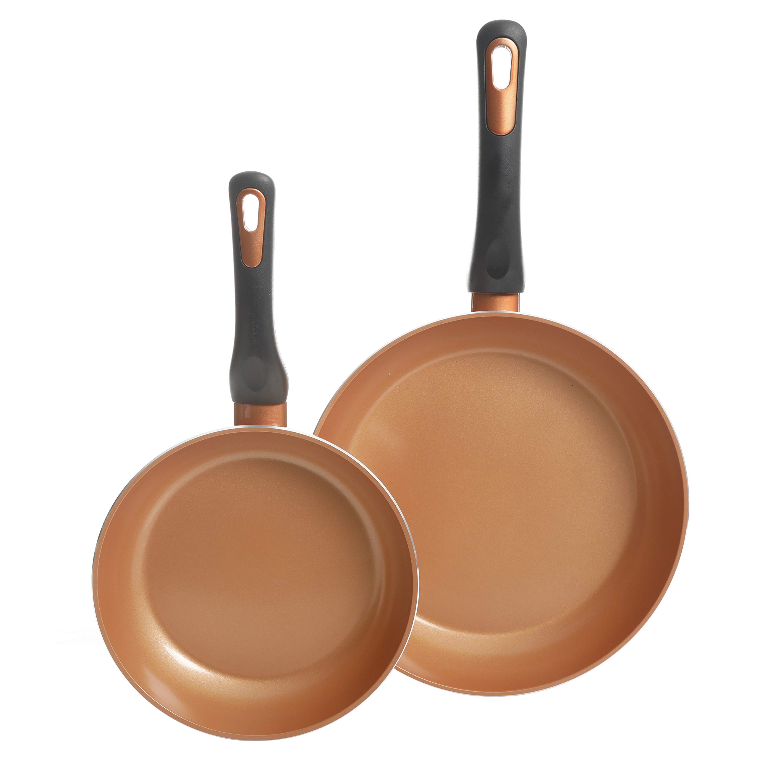 Gibson Home Eco-Friendly Hummington with Induction Base Forged Aluminum Non-Stick Ceramic Cookware with Soft Touch Bakelite Handle, 2-Piece Fry Pan Set (8" & 10"), Metallic Copper