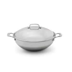 heritage steel 13.5 inch wok with lid - titanium strengthened 316ti stainless steel pan with 5-ply construction - induction-ready and fully clad, made in usa