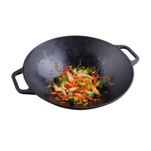 victoria cast iron wok with loop handles, made in colombia, 14 inches