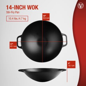 Victoria Cast Iron Wok with Loop Handles, Made in Colombia, 14 Inches