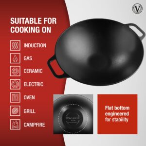 Victoria Cast Iron Wok with Loop Handles, Made in Colombia, 14 Inches