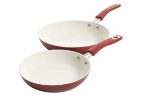 kenmore nonstick ceramic coated forged aluminum induction cookware, 2pc - fry pan set, metallic red