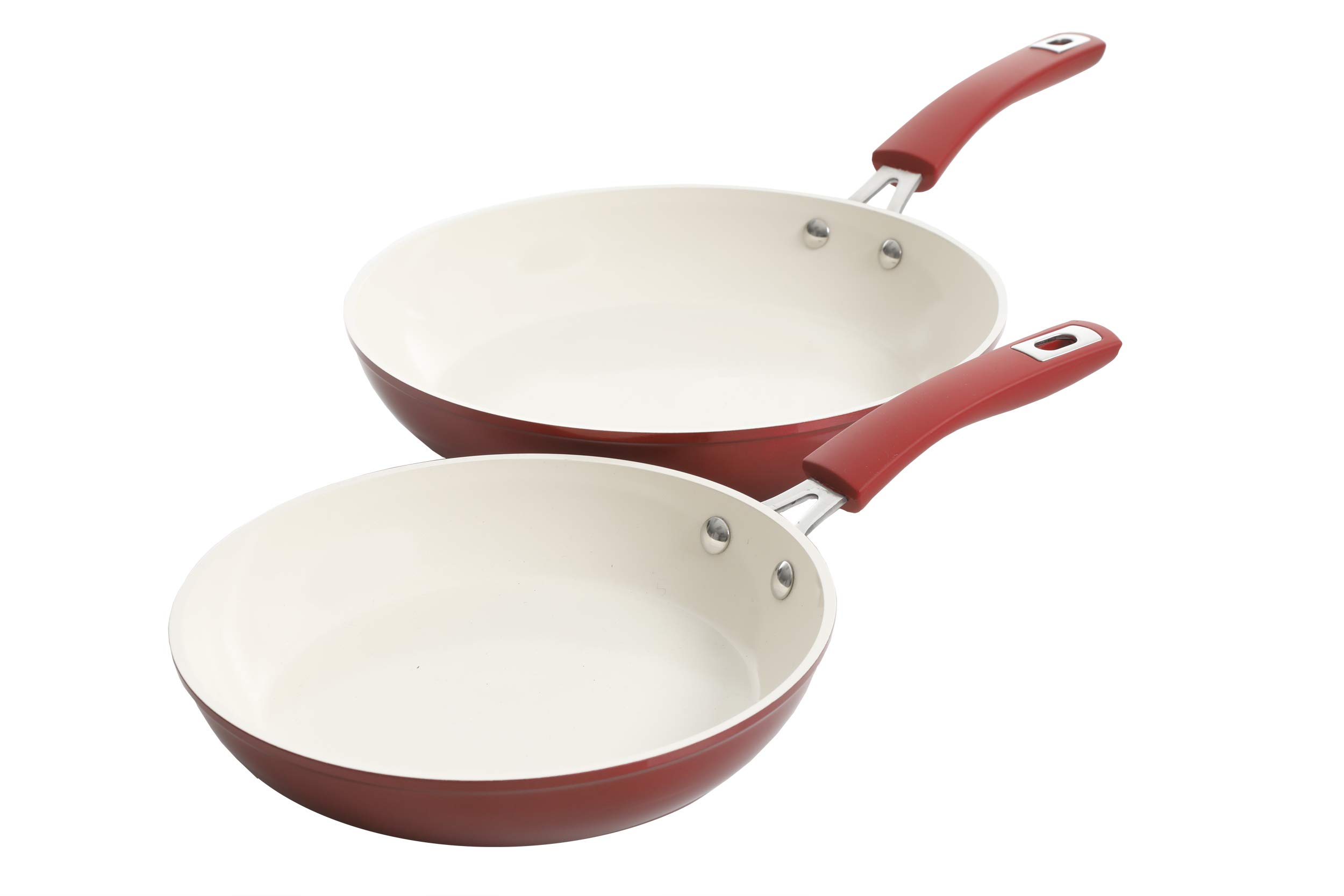 Kenmore Nonstick Ceramic Coated Forged Aluminum Induction Cookware, 2PC - Fry Pan Set, Metallic Red