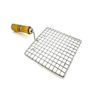 GD Stainless Steel Wire Roaster Papad Jali Roaster Grill Barbecue Grill Wooden Round Handle Square Roasting Net