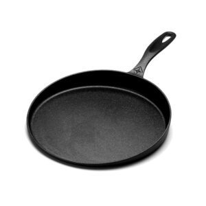 barebones 12-inch flat cast iron skillet - enameled cast iron fry pan, outdoor cooking pan