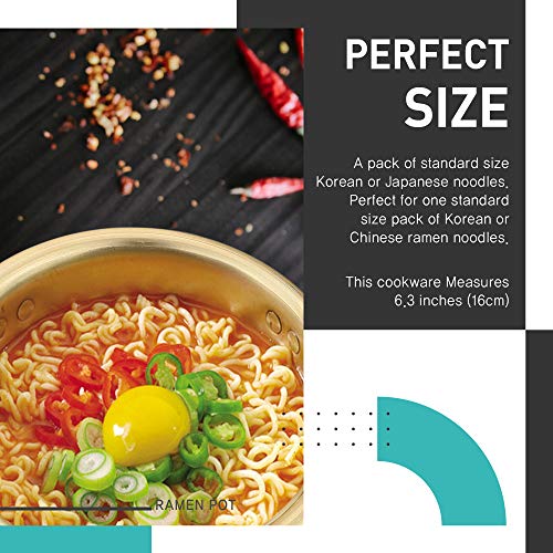 Korean Food Ramen Noodle Pot - Ramyun Cooker for Cooking, Soup, Curry, Pasta, Stew and More with Heatproof Single Handle, Lid - 1 Pack, 6.3 Inches