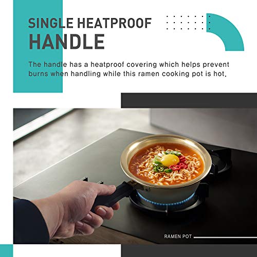 Korean Food Ramen Noodle Pot - Ramyun Cooker for Cooking, Soup, Curry, Pasta, Stew and More with Heatproof Single Handle, Lid - 1 Pack, 6.3 Inches