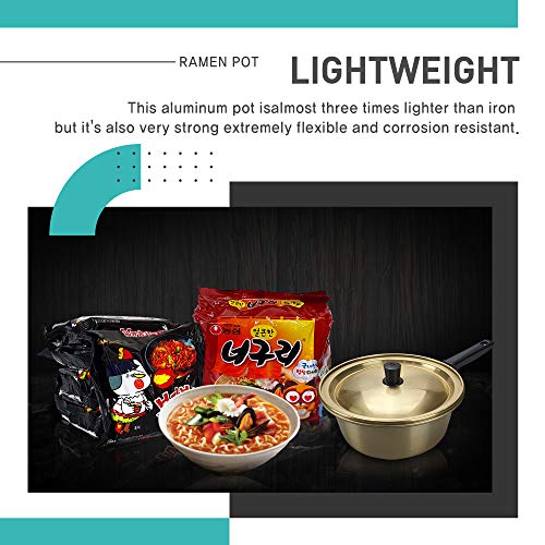 Korean Food Ramen Noodle Pot - Ramyun Cooker for Cooking, Soup, Curry, Pasta, Stew and More with Heatproof Single Handle, Lid - 1 Pack, 6.3 Inches