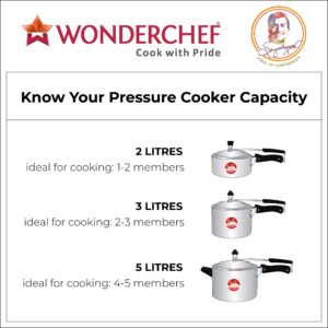 Wonderchef Ultima Inner Lid Indian Cooking Aluminum Pressure Cooker, 3 Quarts, Silver