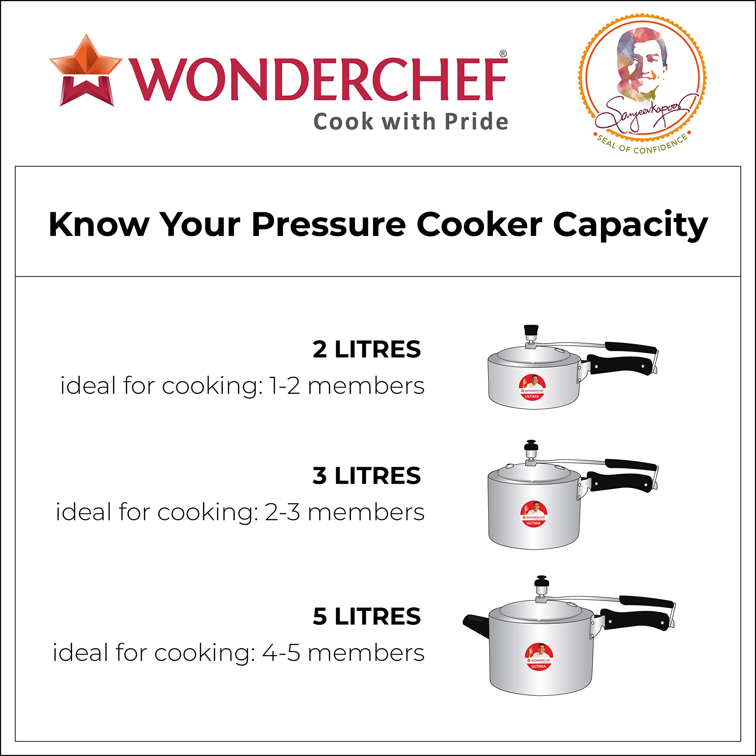 Wonderchef Ultima Inner Lid Indian Cooking Aluminum Pressure Cooker, 3 Quarts, Silver