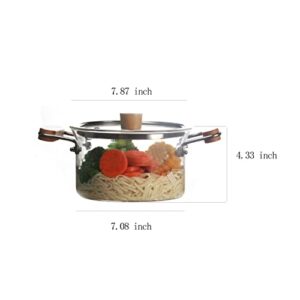 3QT Glass Cooking Pot 3L Glass Simmer Pot Compatible for Potpourri,Stove Top,Milk,Soup,Tea,Noodles,Microwave Cookware with Wooden Handle&Lid,Glass Saucepan with Cover,Heat-Resistant