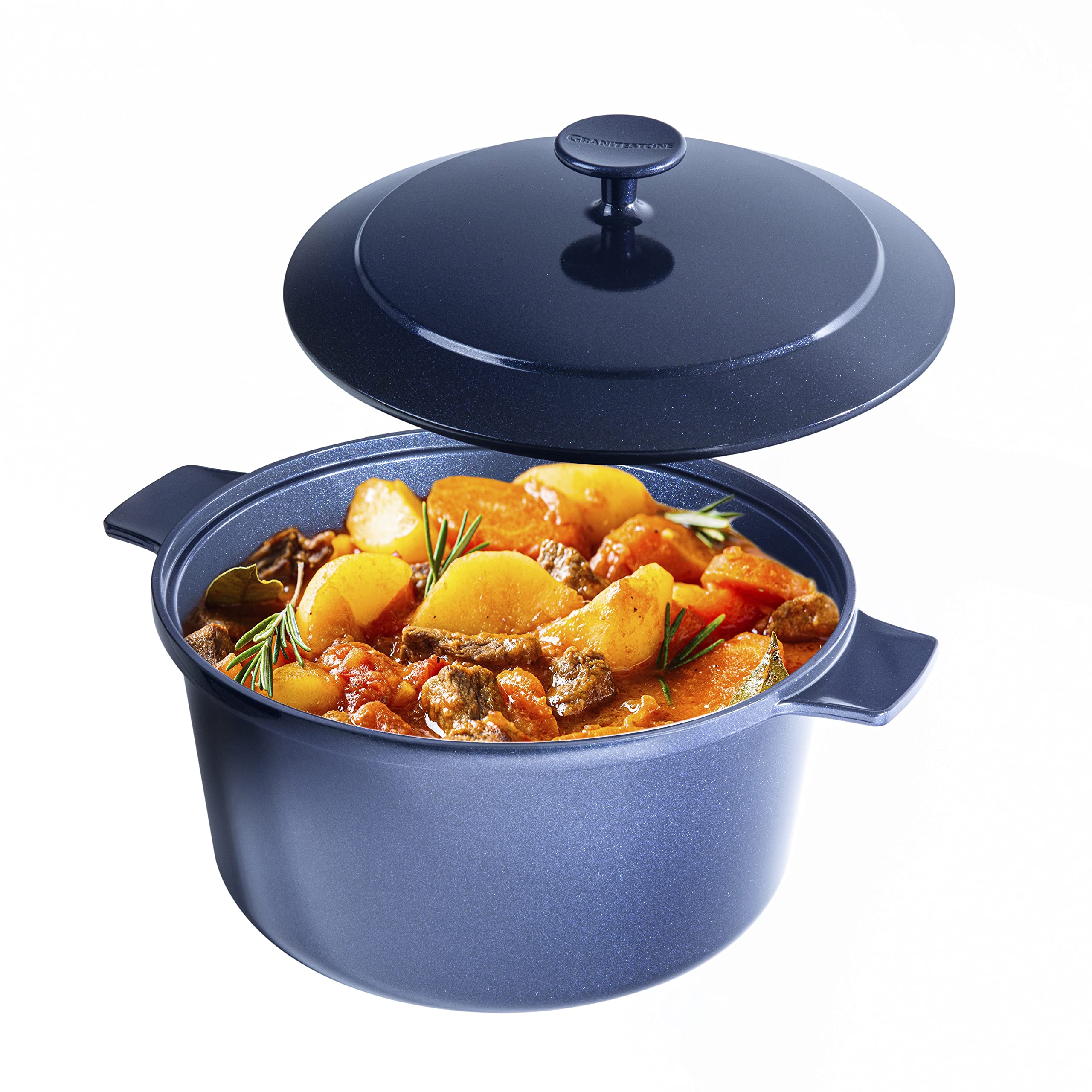 Granitestone Dutch Oven, 5 Quart Ultra Nonstick Enameled Lightweight Aluminum Dutch Oven Pot with Lid, Round 5 Qt. Stock Pot, Dishwasher & Oven Safe, Induction Capable, 100% PFOA Free, Cobalt Blue