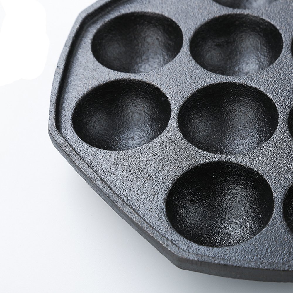 Nadalan Cast Iron Pan Omelette Egg Burger Fried Takoyaki Octopus Egg Pot Pancake Pan With 12-Mold