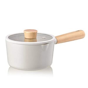 neoflam fika milk pan for stovetops and induction | wood handle and glass lid | made in korea (6" / 1.5qt)