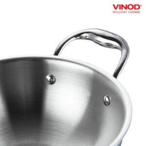 Vinod Platinum Kadai Triply Stainless Steel | Suitable For Indian Cooking, Sauces, Stews, Soups | Deep/Extra Deep Kadai With Lid | Induction, Electric Friendly (Extra Deep Kadai, 18cm)