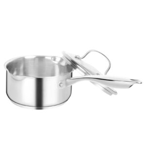 mobuta stainless steel saucepan with glass lid, 3 quart sauce pan with glass lid, induction ready, dishwasher safe